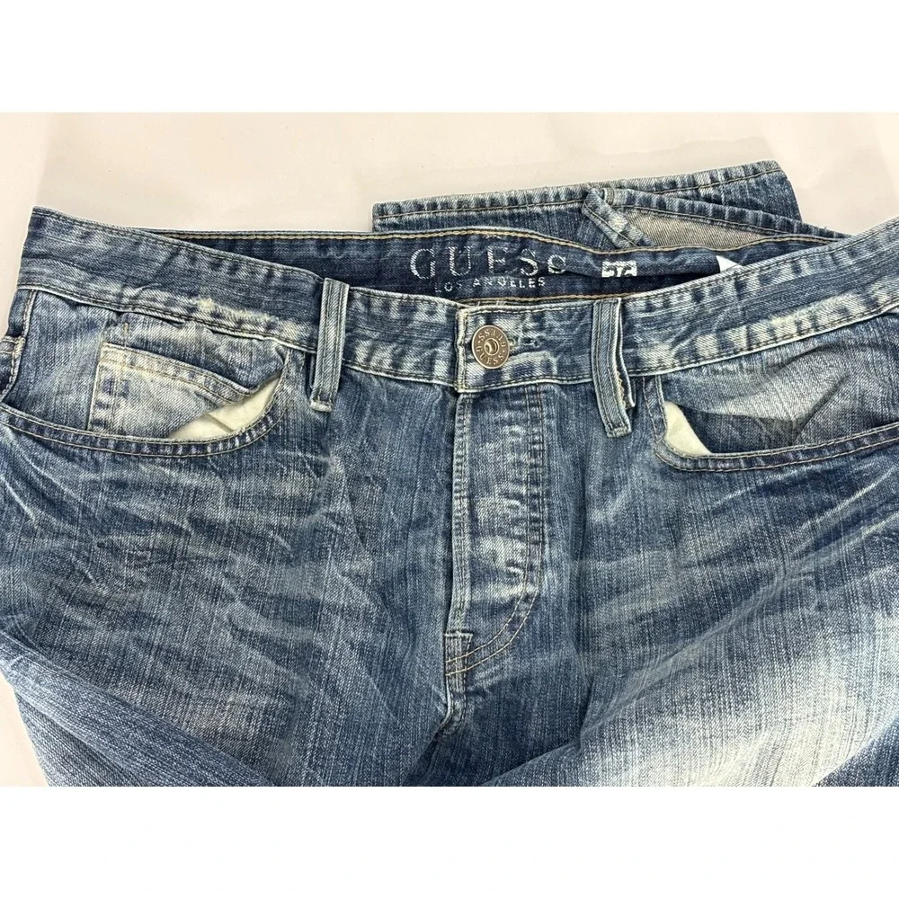 Guess Los Angeles Sunset Relaxed Fit‎ Straight Leg Jeans Mens Blue Denim 36 x 35